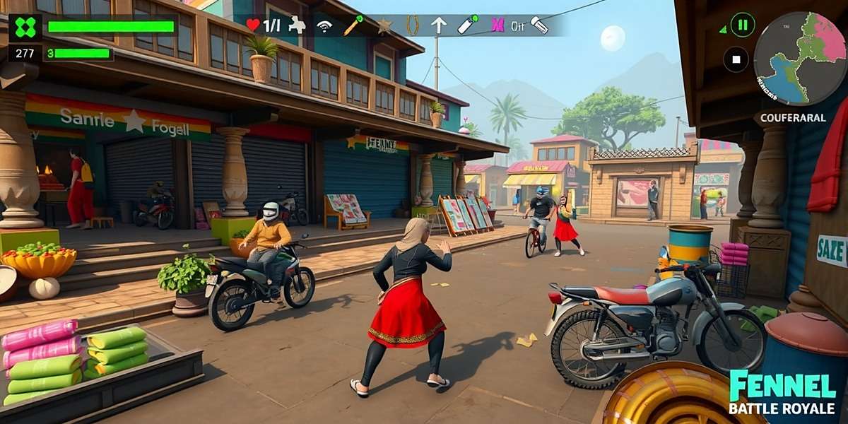 Fennel Battle Royale - Bazaar Combat Gameplay Fennel Battle Royale gameplay showing players fighting in a market area inspired by Indian bazaars